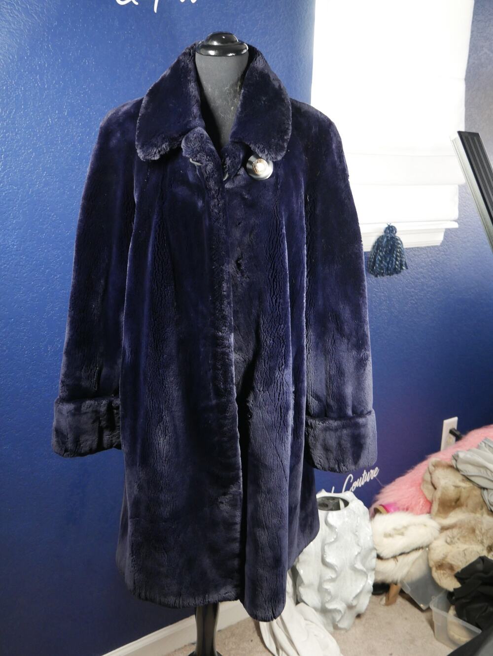 Gorgeous Reversible Dark Navy Sheared Beaver Fur Coat Jacket